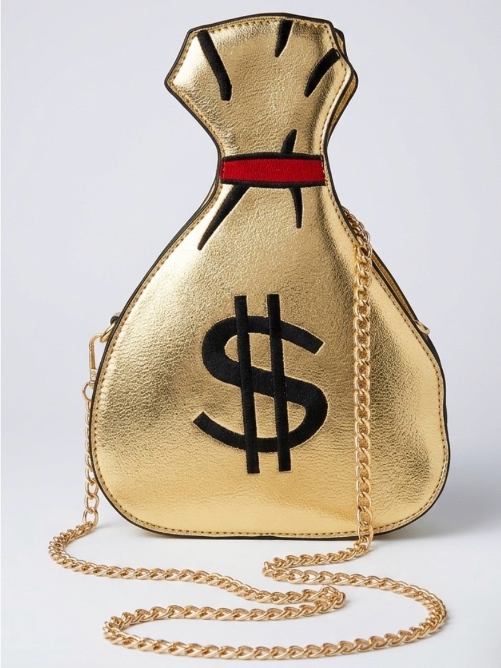 Gold Metallic Money-Bag Crossbody with Dollar Sign
